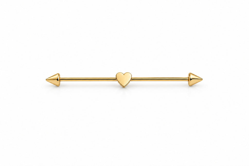 "Petite Heart" Industrial Barbell - 14k Yellow Gold