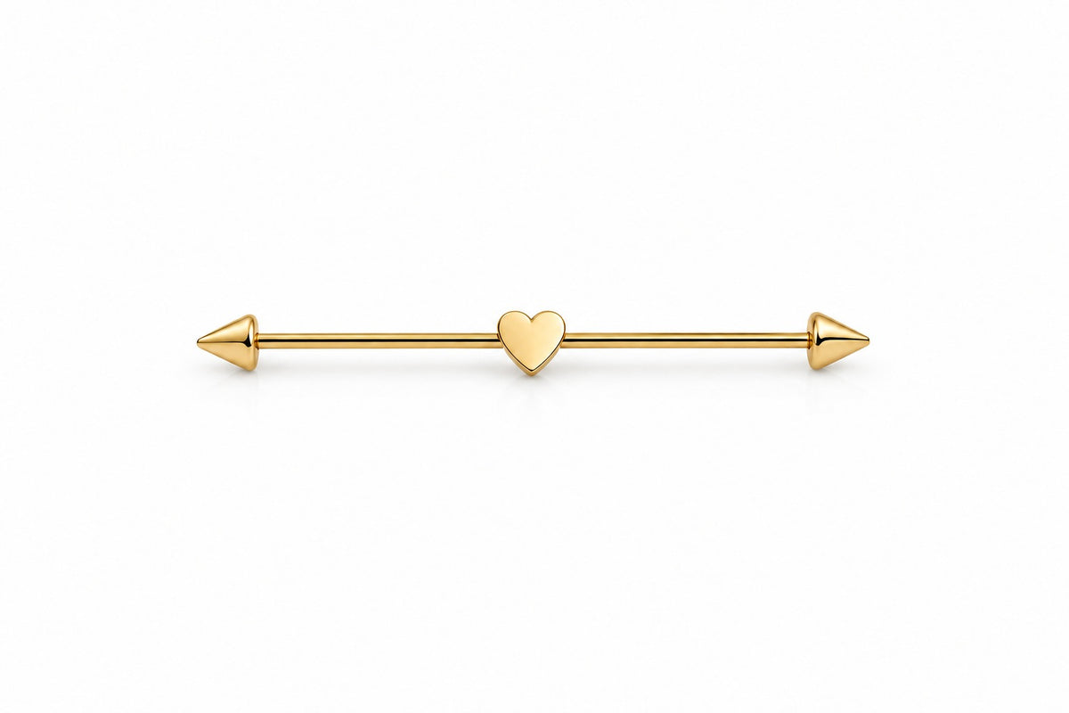 "Petite Heart" Industrial Barbell - 14k Yellow Gold