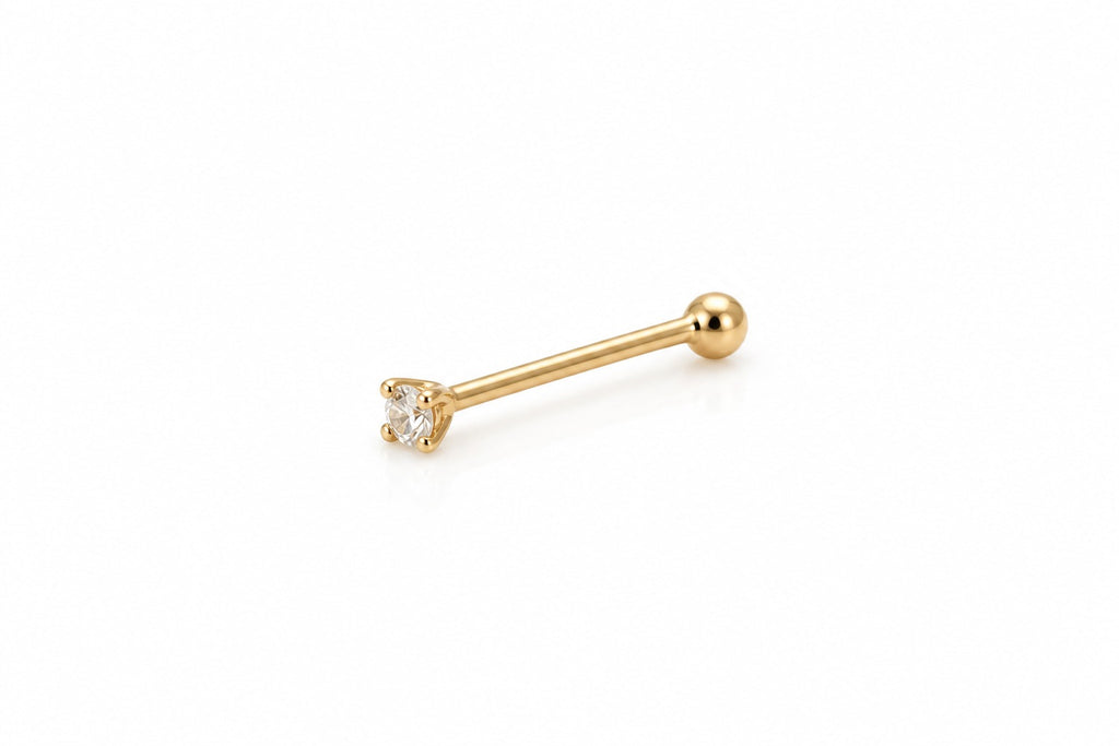 "CZ Nose Bone" Stud - 14k Yellow Gold