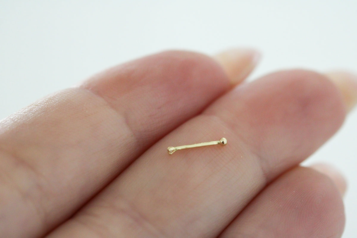 "CZ Nose Bone" Stud - 14k Yellow Gold
