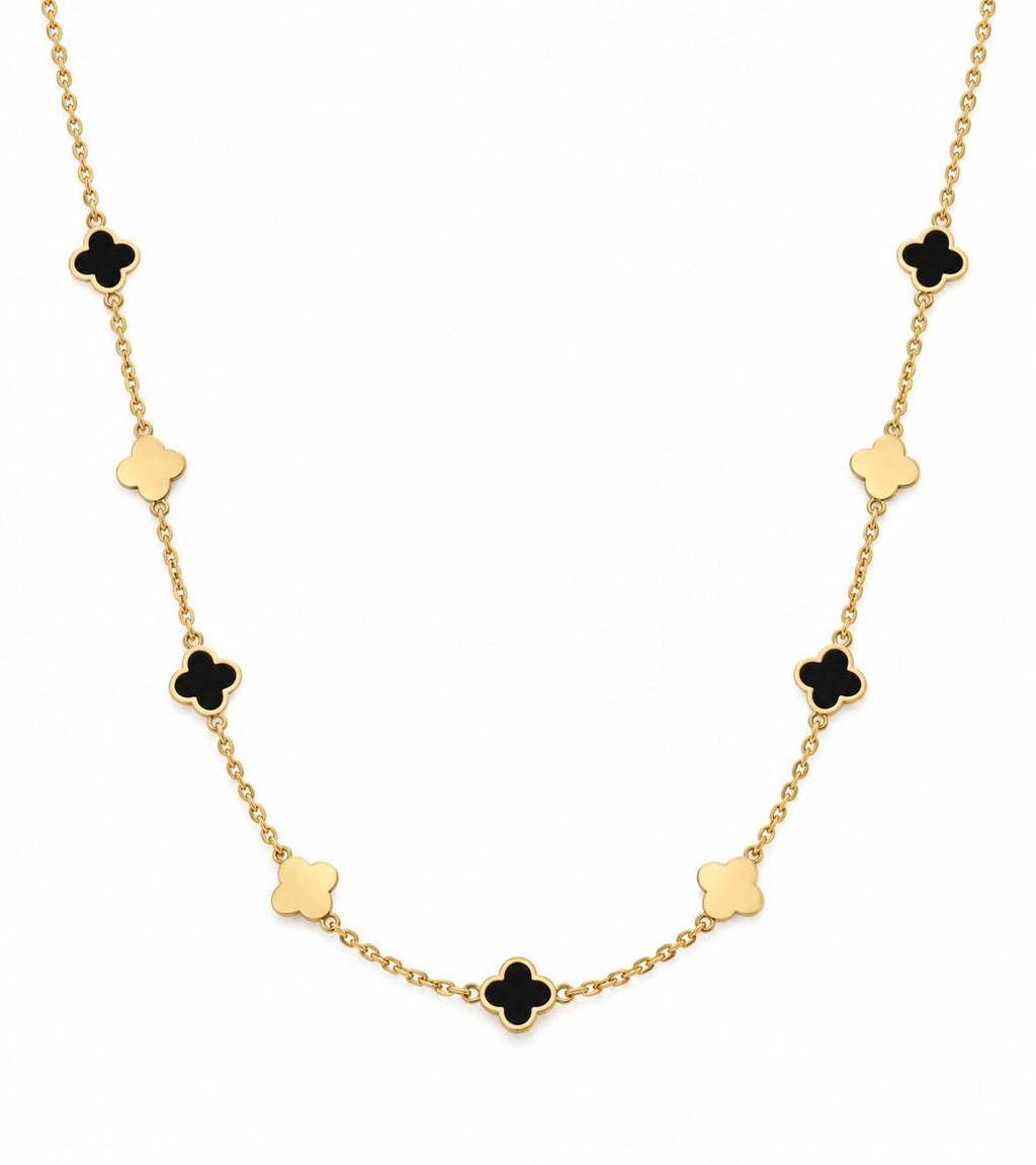"Black Enamel Clover" Necklace - 14k Solid Gold