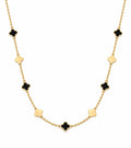 "Black Enamel Clover" Necklace - 14k Solid Gold