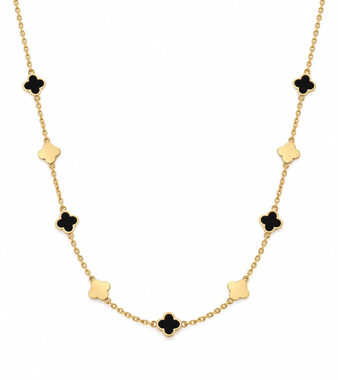 "Black Enamel Clover" Necklace - 14k Solid Gold