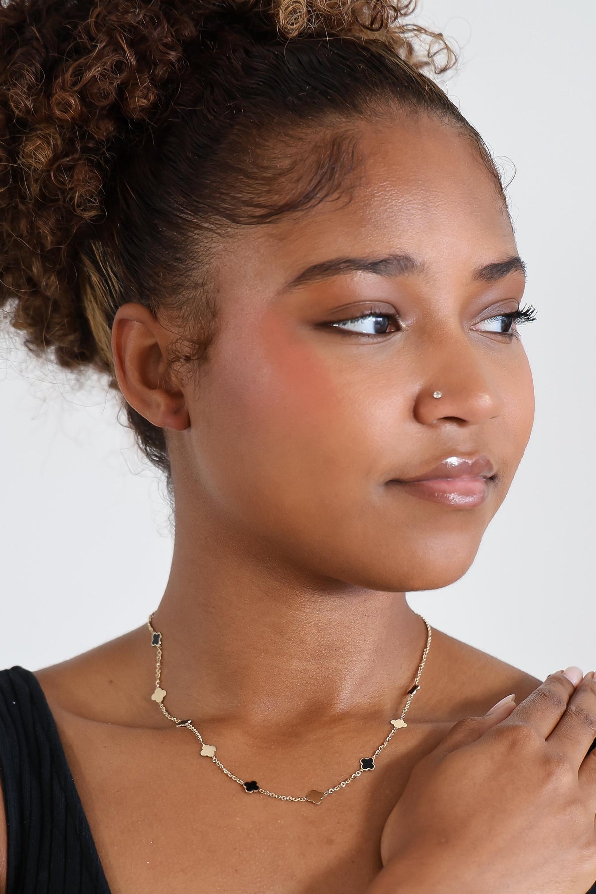 "Black Enamel Clover" Necklace - 14k Solid Gold