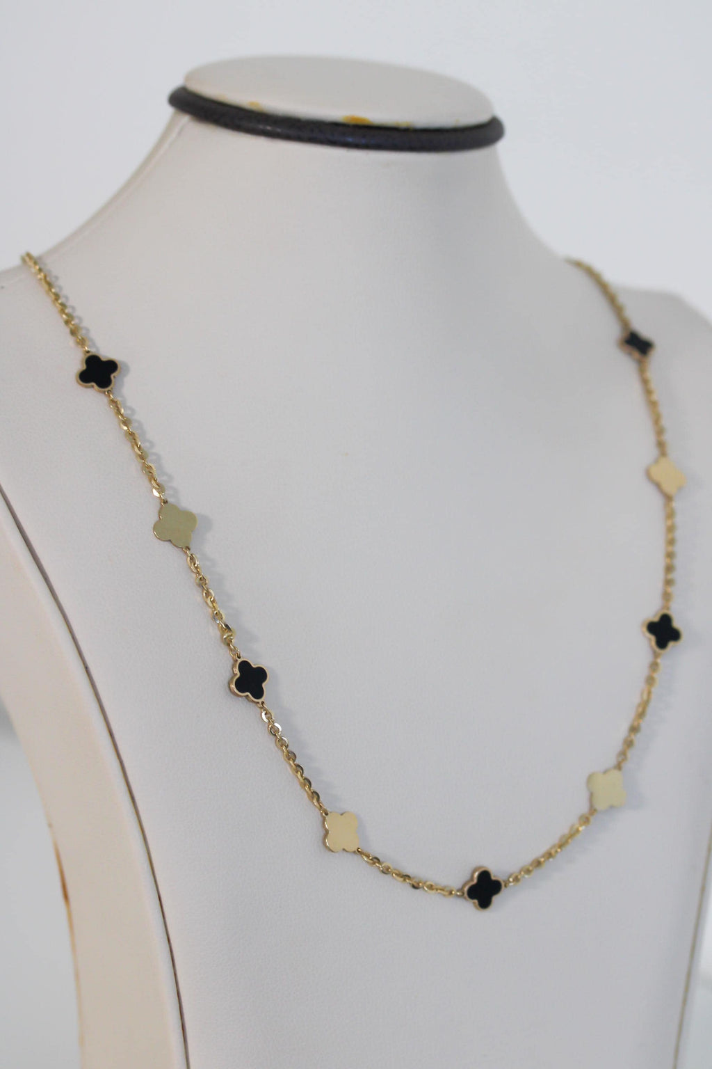 "Black Enamel Clover" Necklace - 14k Solid Gold