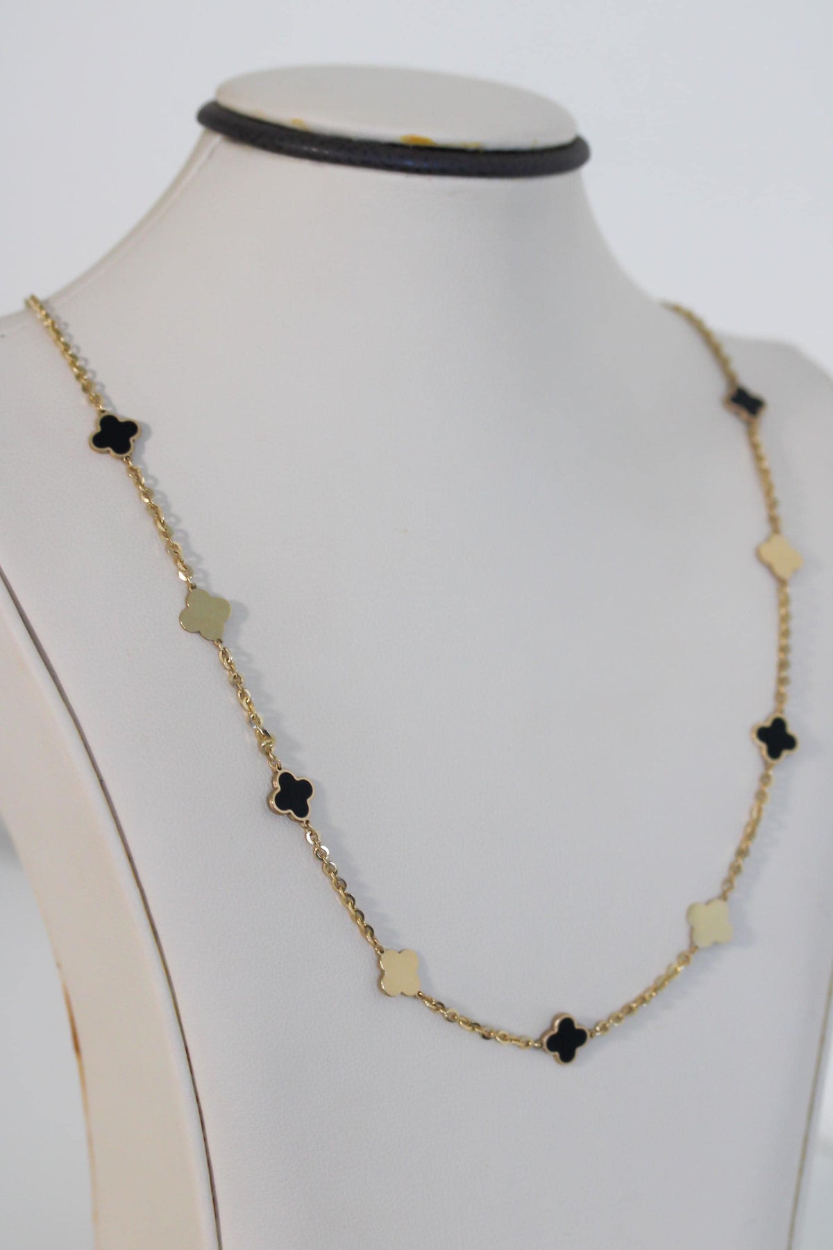 "Black Enamel Clover" Necklace - 14k Solid Gold