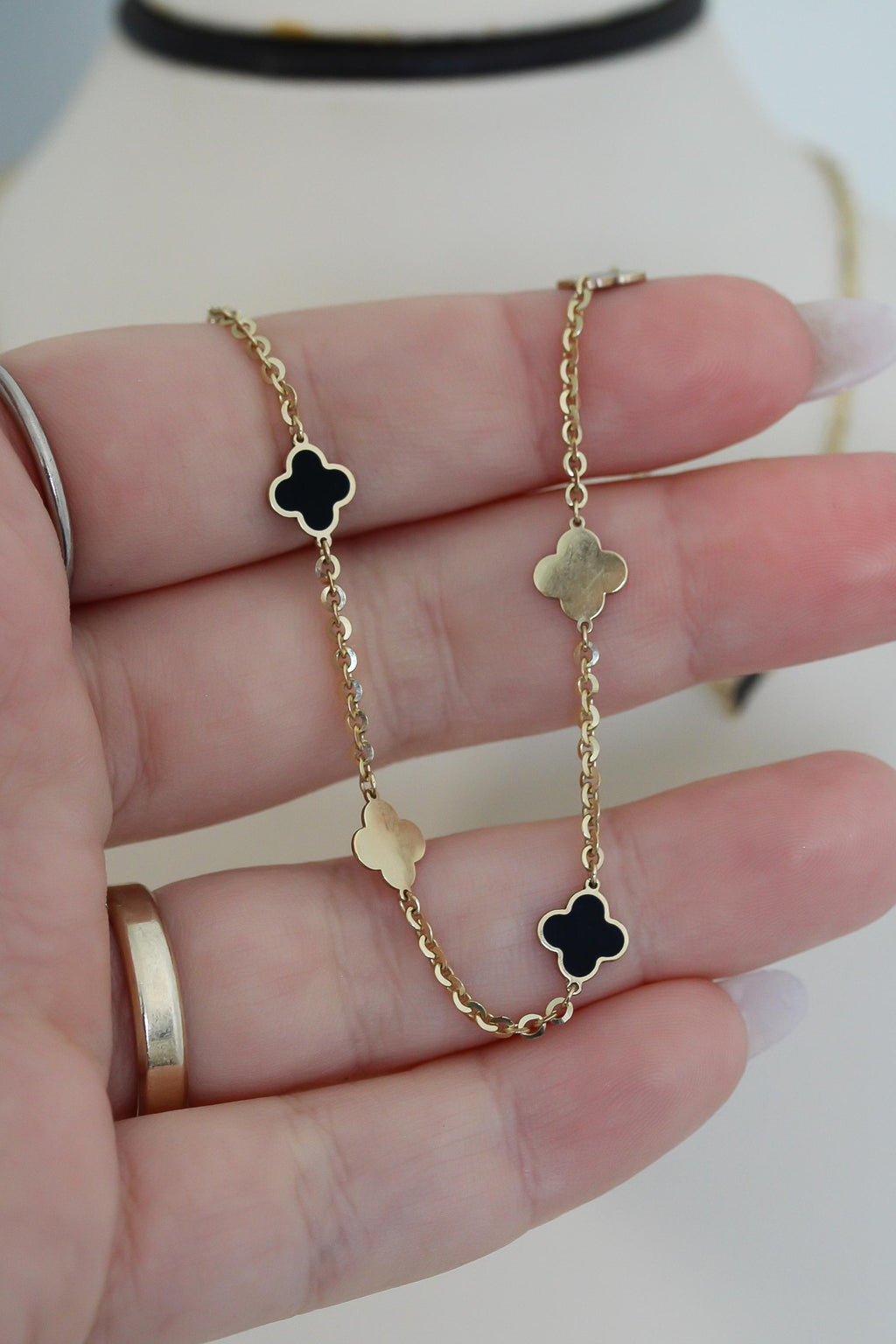 "Black Enamel Clover" Necklace - 14k Solid Gold