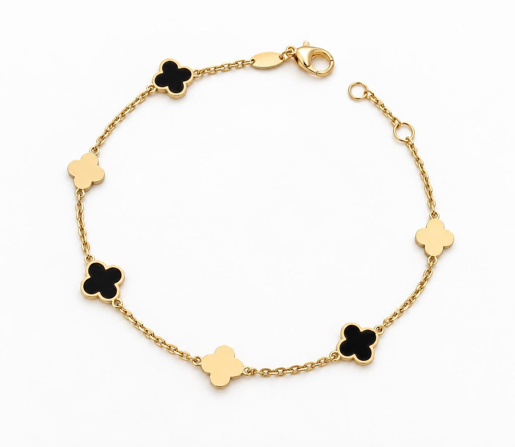 "Black Clover Enamel" Bracelet - 14k Gold