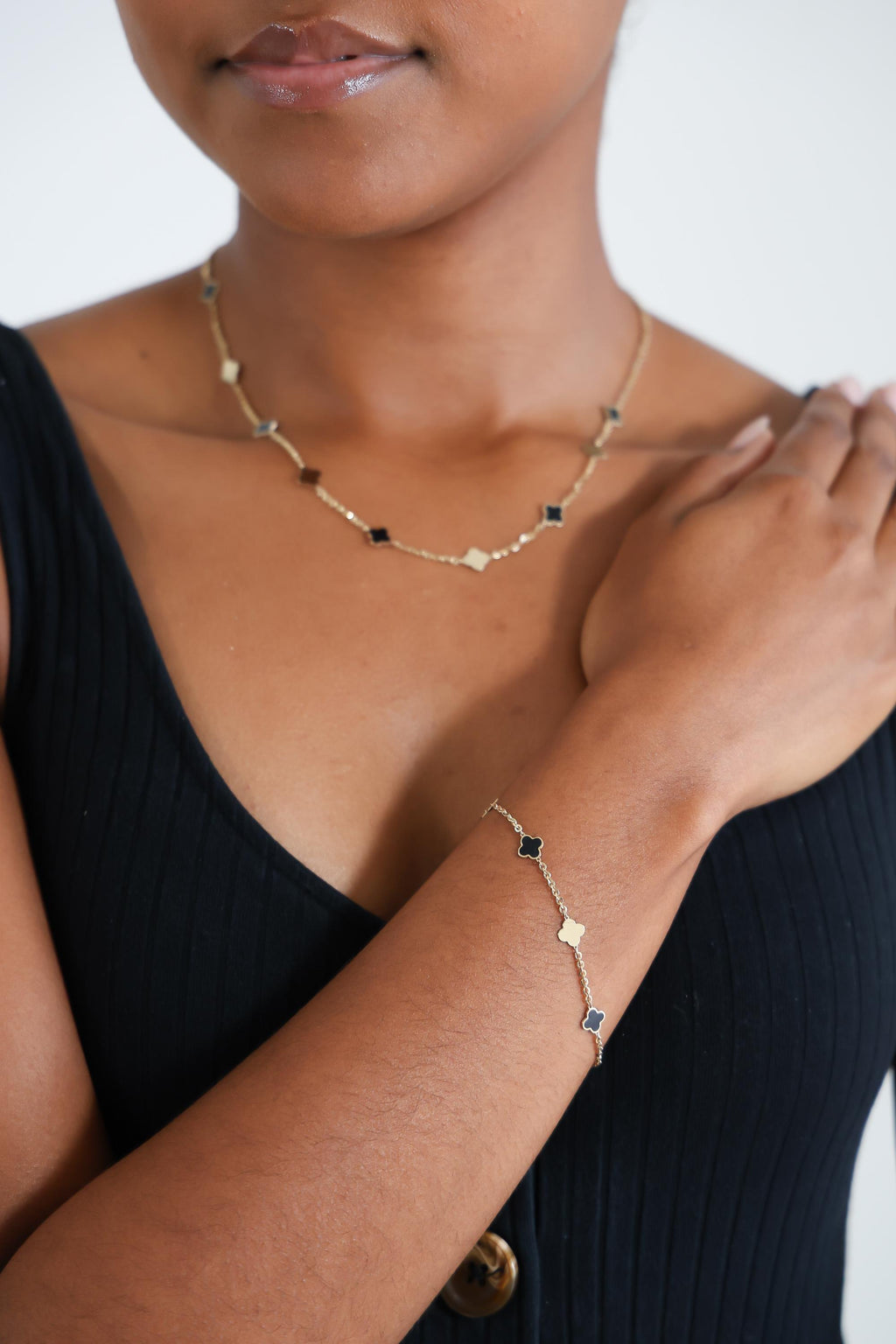 "Black Clover Enamel" Bracelet - 14k Gold