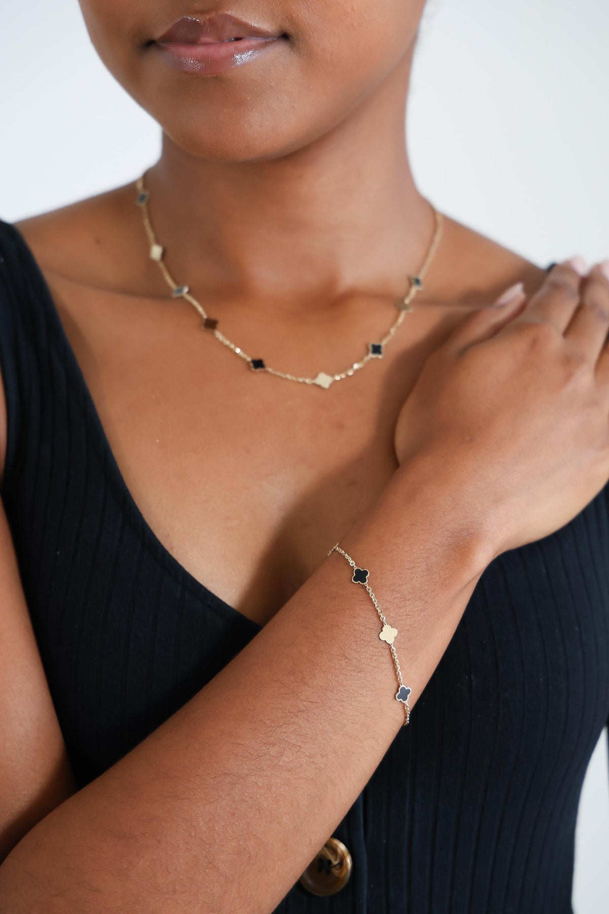 "Black Clover Enamel" Bracelet - 14k Gold