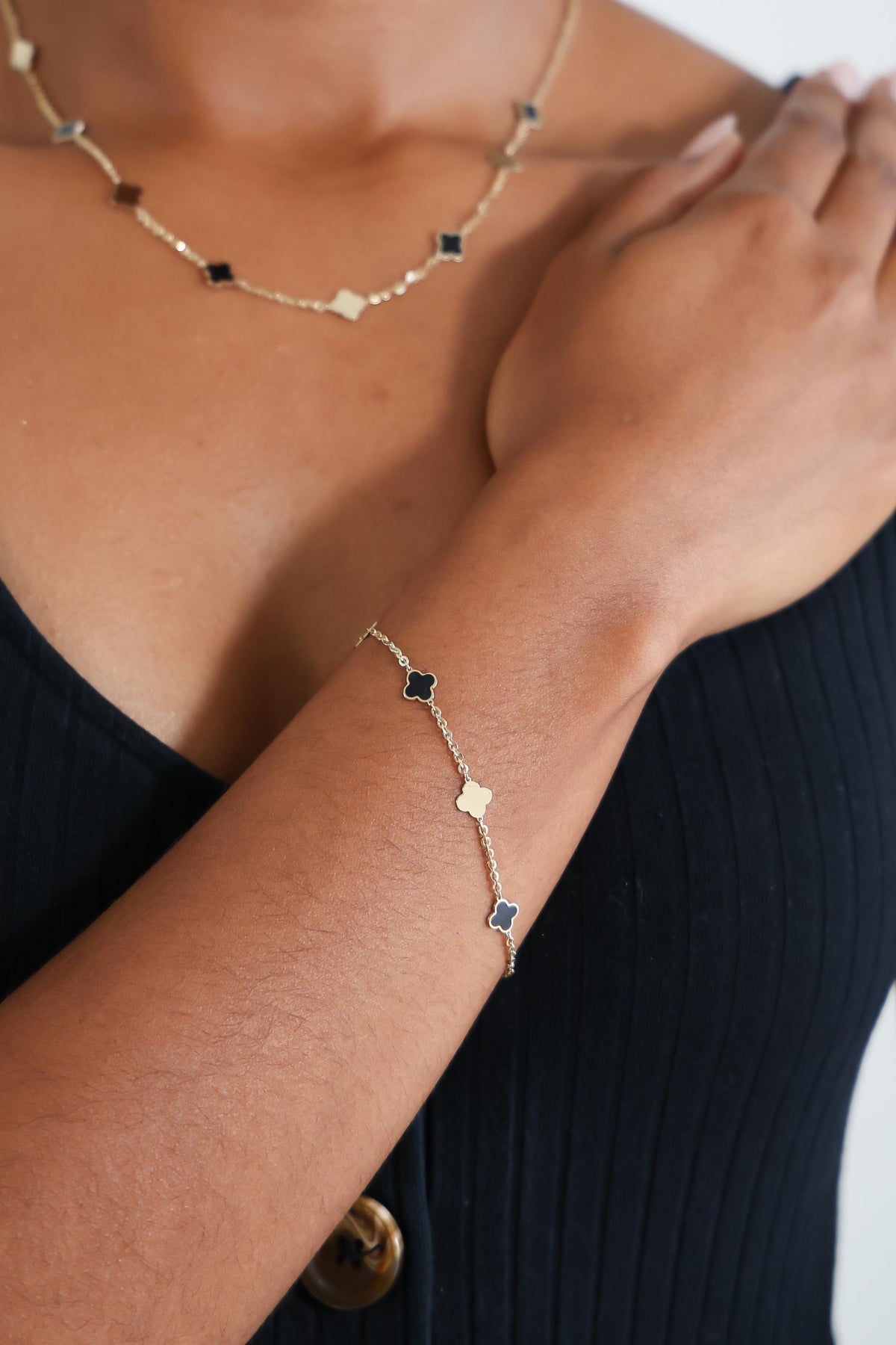 "Black Clover Enamel" Bracelet - 14k Gold