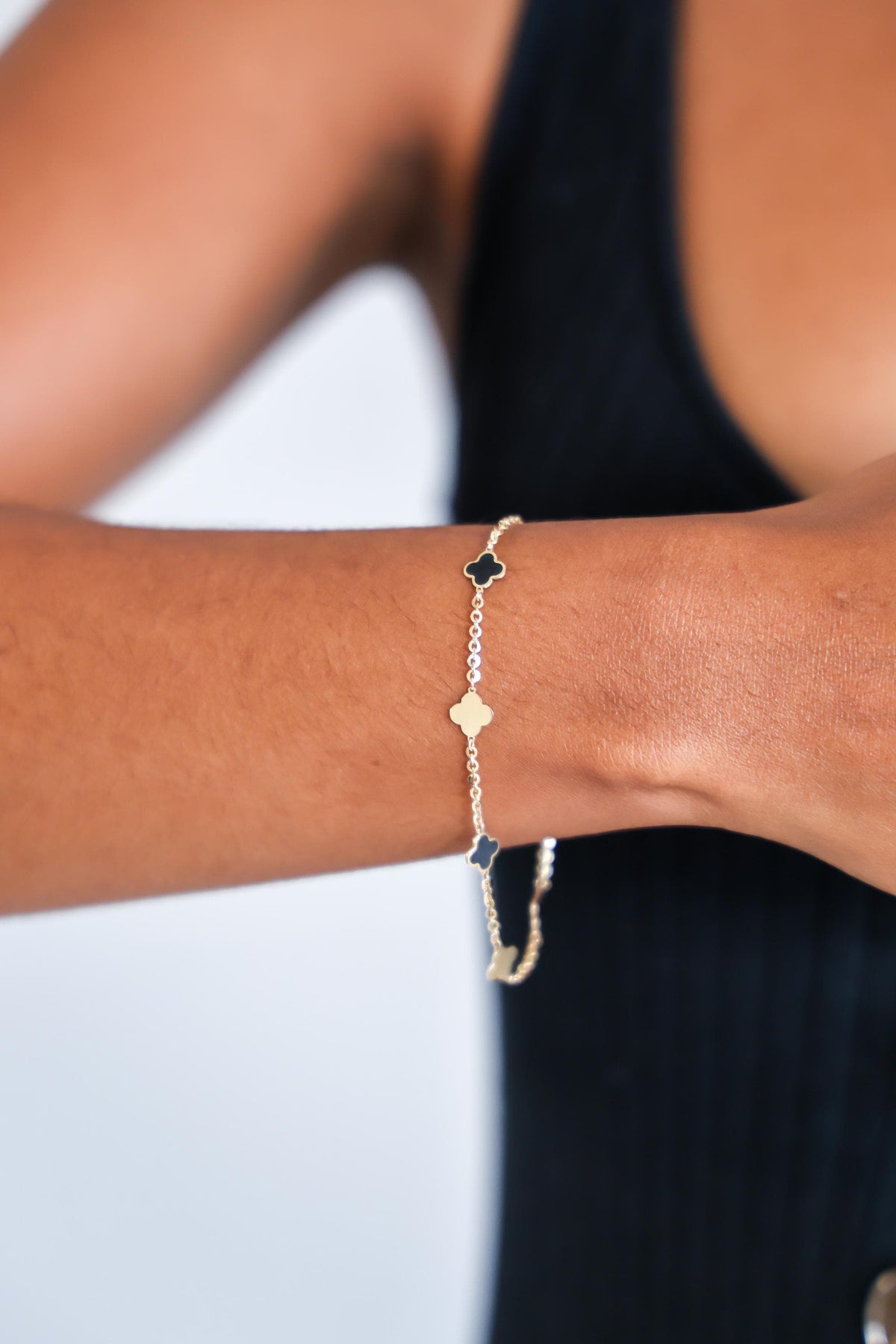 "Black Clover Enamel" Bracelet - 14k Gold