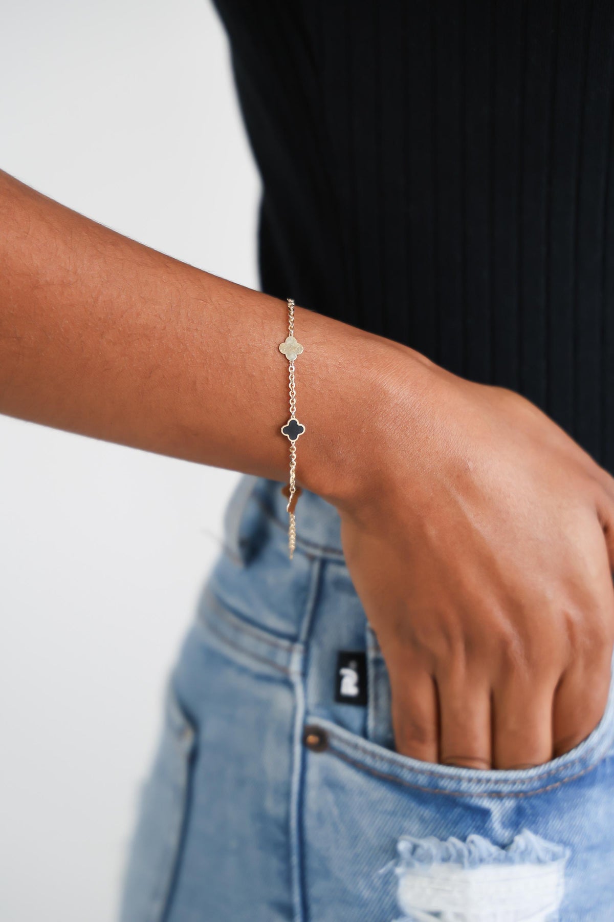 "Black Clover Enamel" Bracelet - 14k Gold