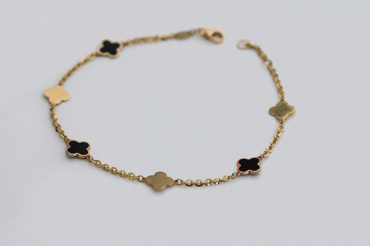 "Black Clover Enamel" Bracelet - 14k Gold