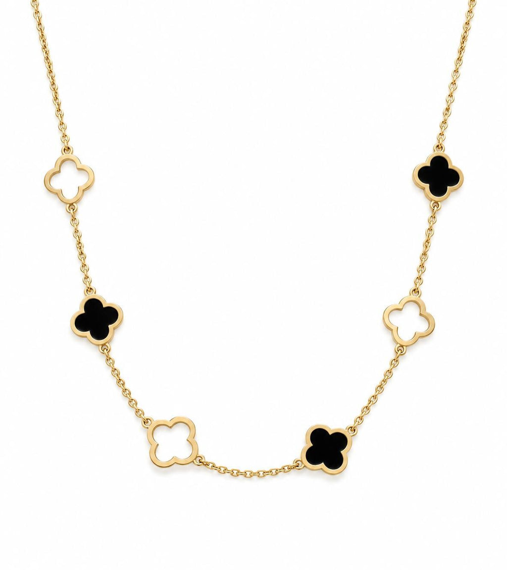 "Black Enamel Clover" Necklace - 14k Solid Gold
