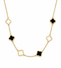 "Black Enamel Clover" Necklace - 14k Solid Gold