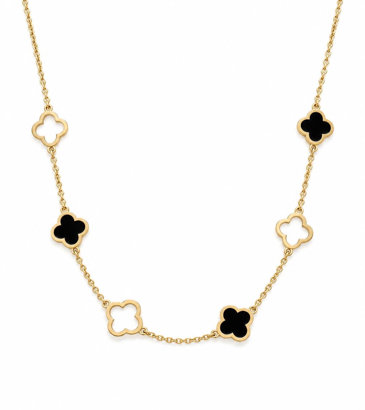 "Black Enamel Clover" Necklace - 14k Solid Gold