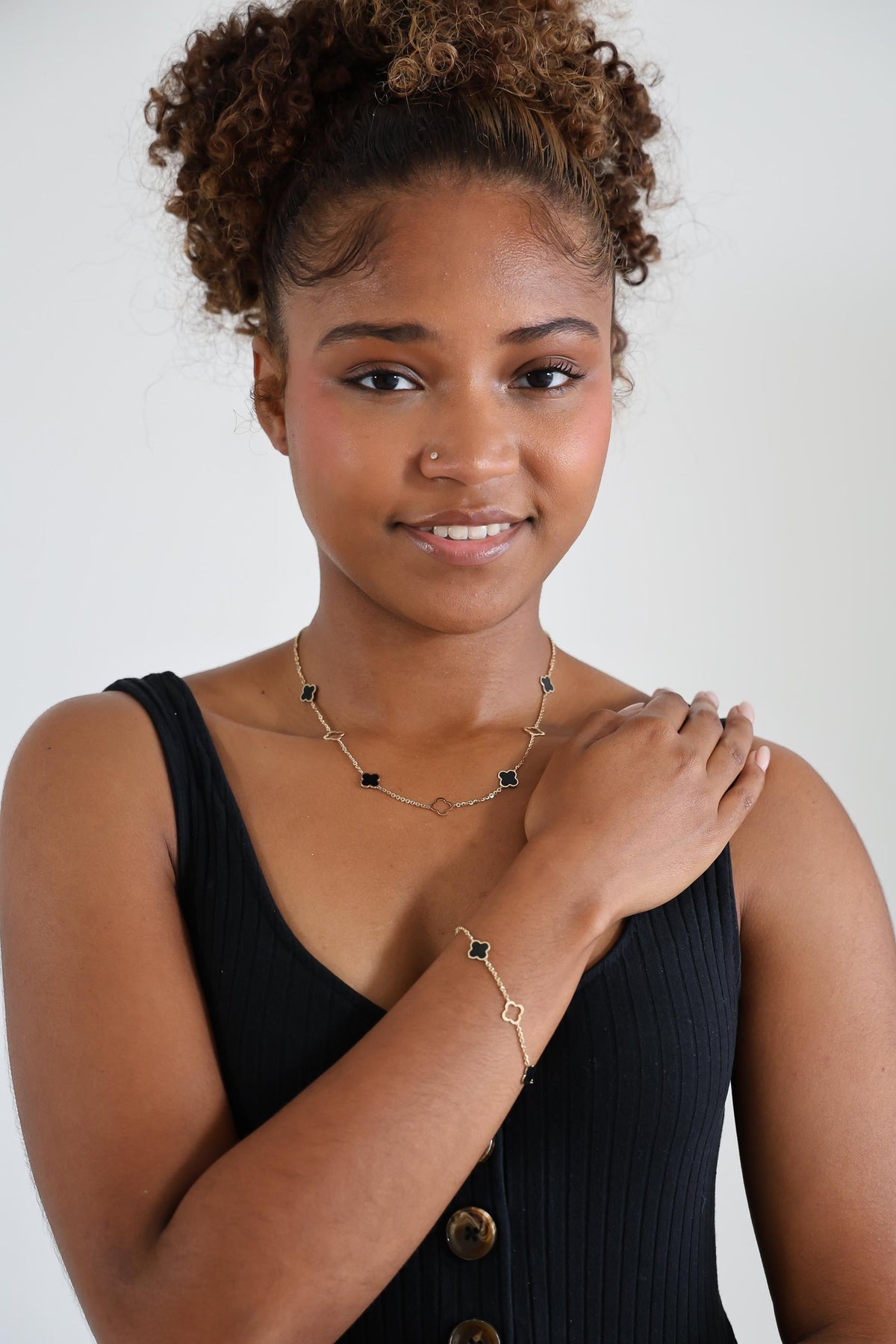 "Black Enamel Clover" Necklace - 14k Solid Gold