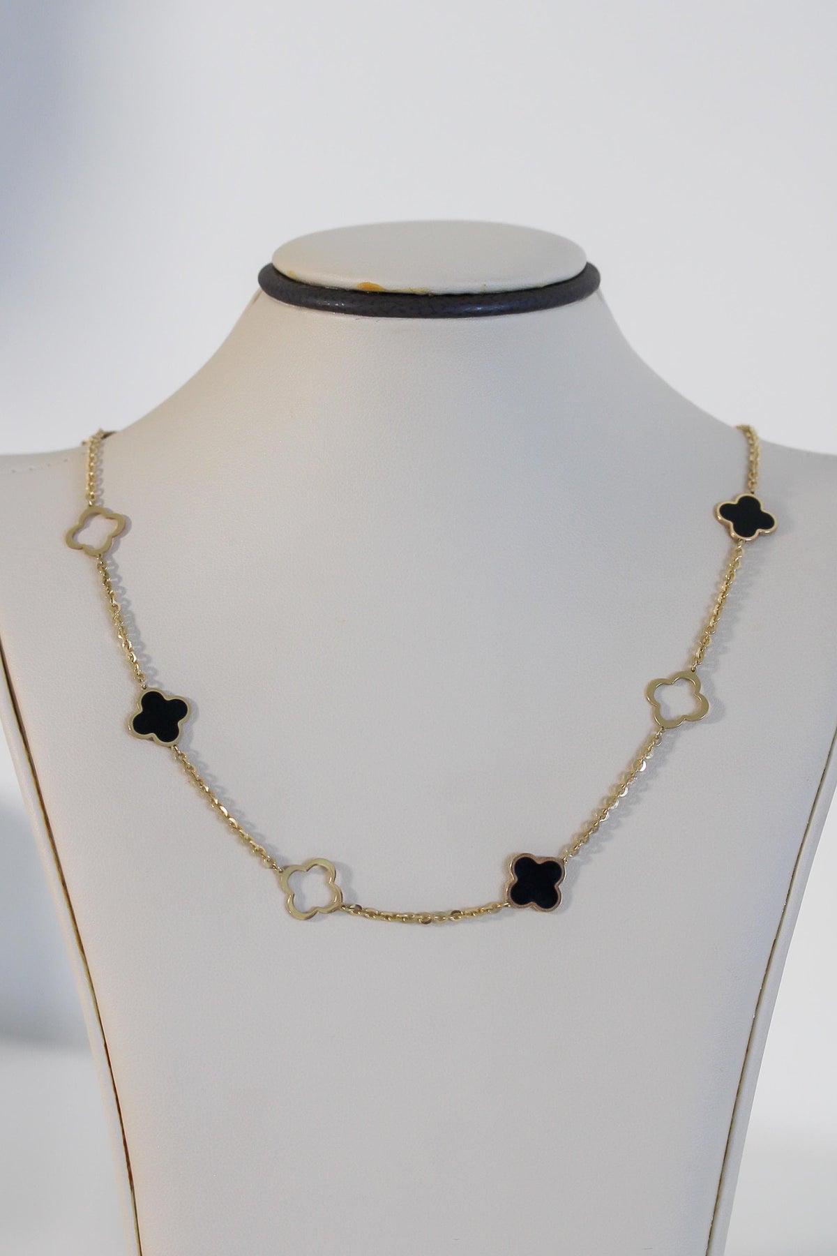 "Black Enamel Clover" Necklace - 14k Solid Gold