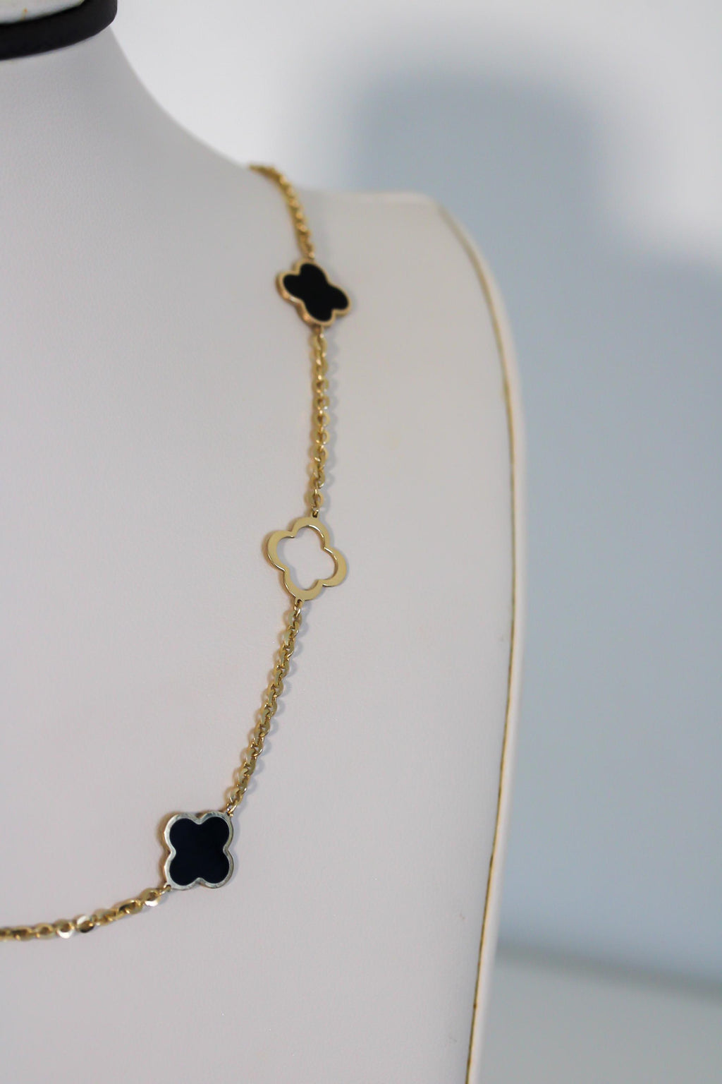 "Black Enamel Clover" Necklace - 14k Solid Gold
