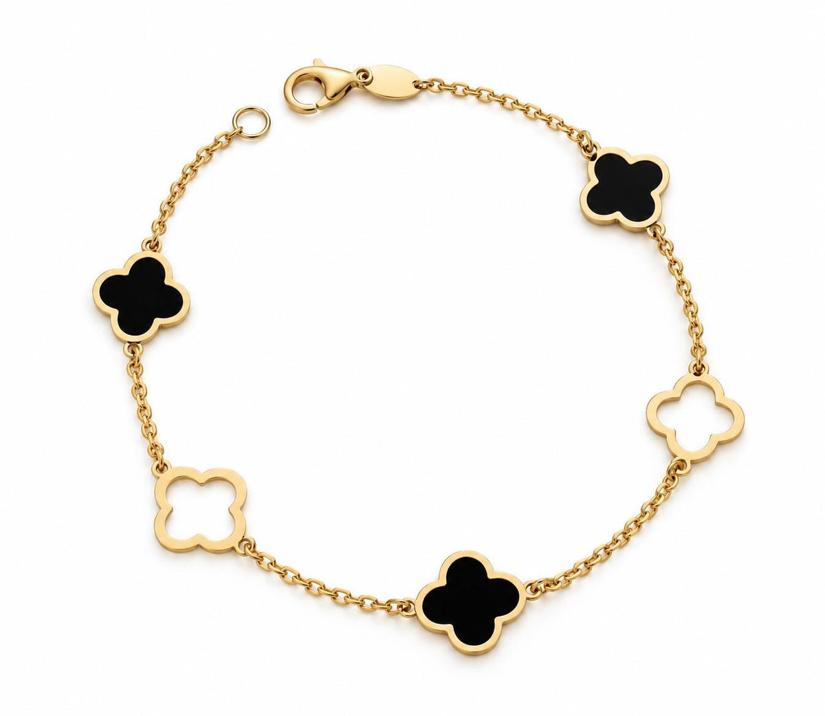 "Black Clover Enamel" Bracelet - 14k Yellow Gold