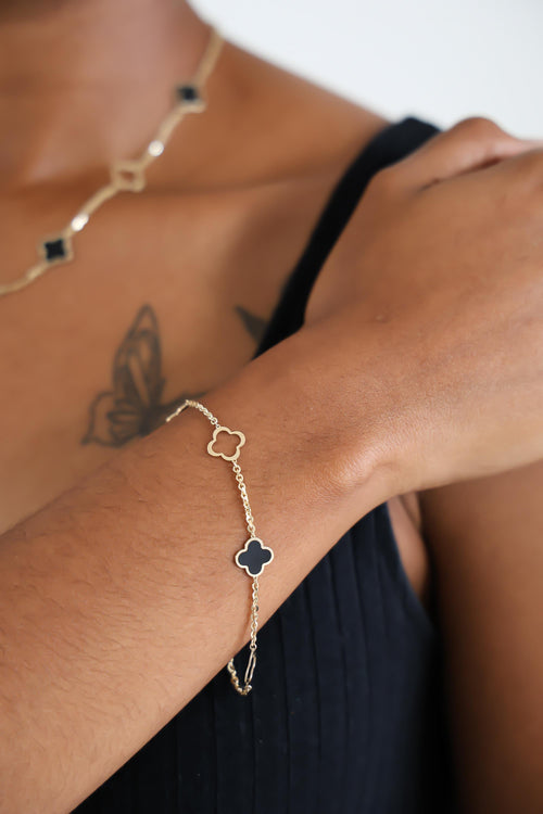 "Black Clover Enamel" Bracelet - 14k Yellow Gold