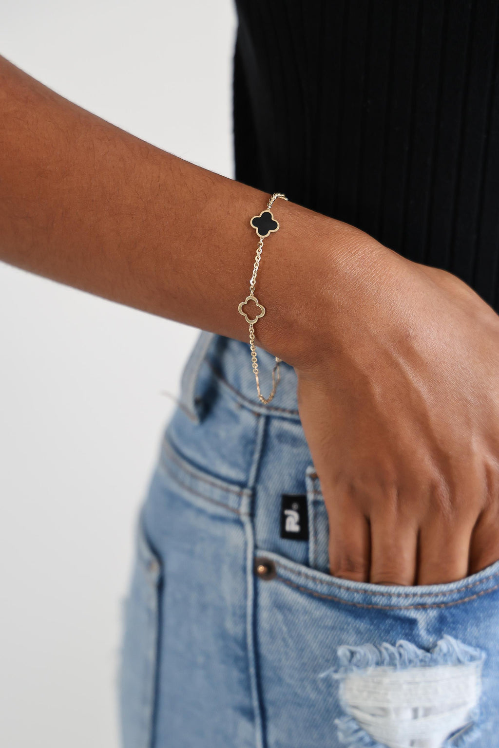 "Black Clover Enamel" Bracelet - 14k Yellow Gold