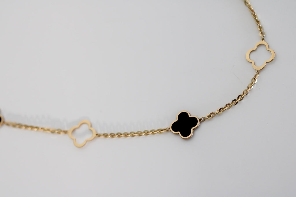 "Black Clover Enamel" Bracelet - 14k Yellow Gold