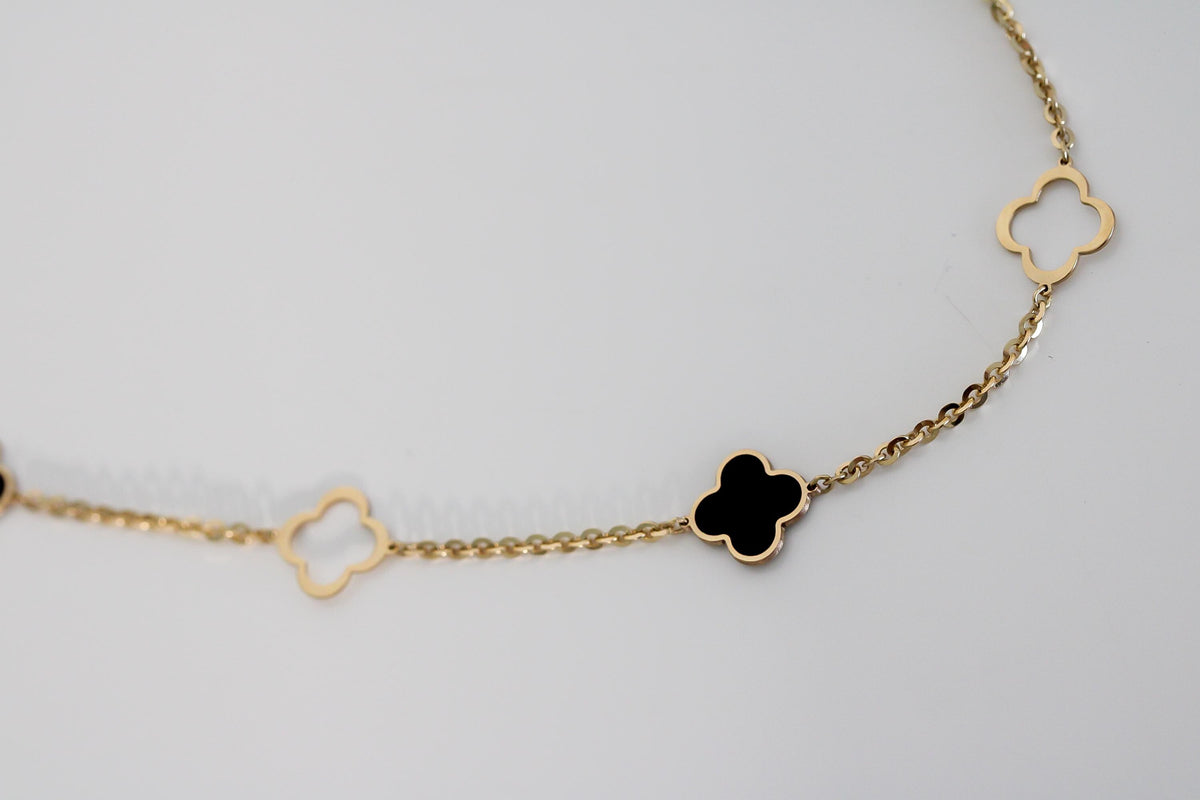 "Black Clover Enamel" Bracelet - 14k Yellow Gold