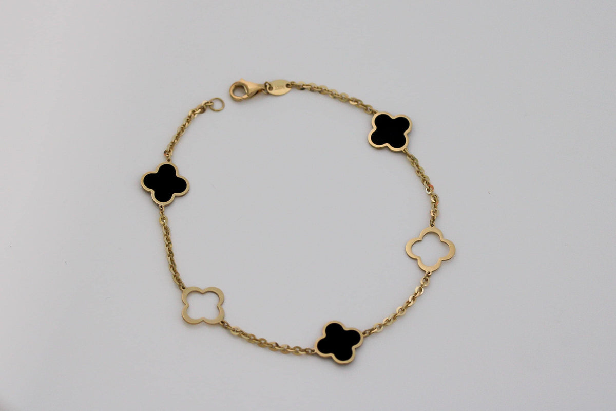 "Black Clover Enamel" Bracelet - 14k Yellow Gold