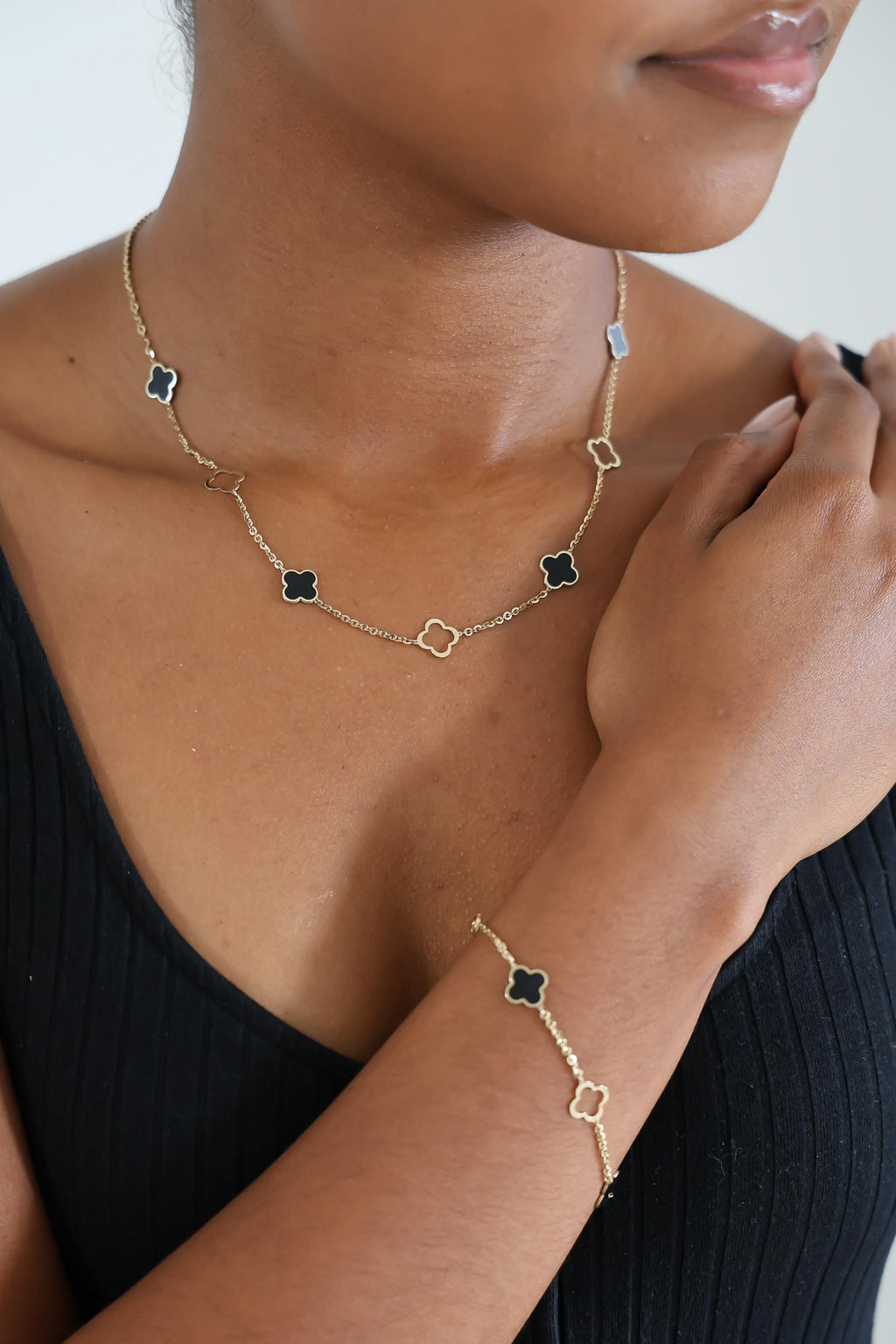 "Black Clover Enamel" Bracelet - 14k Yellow Gold