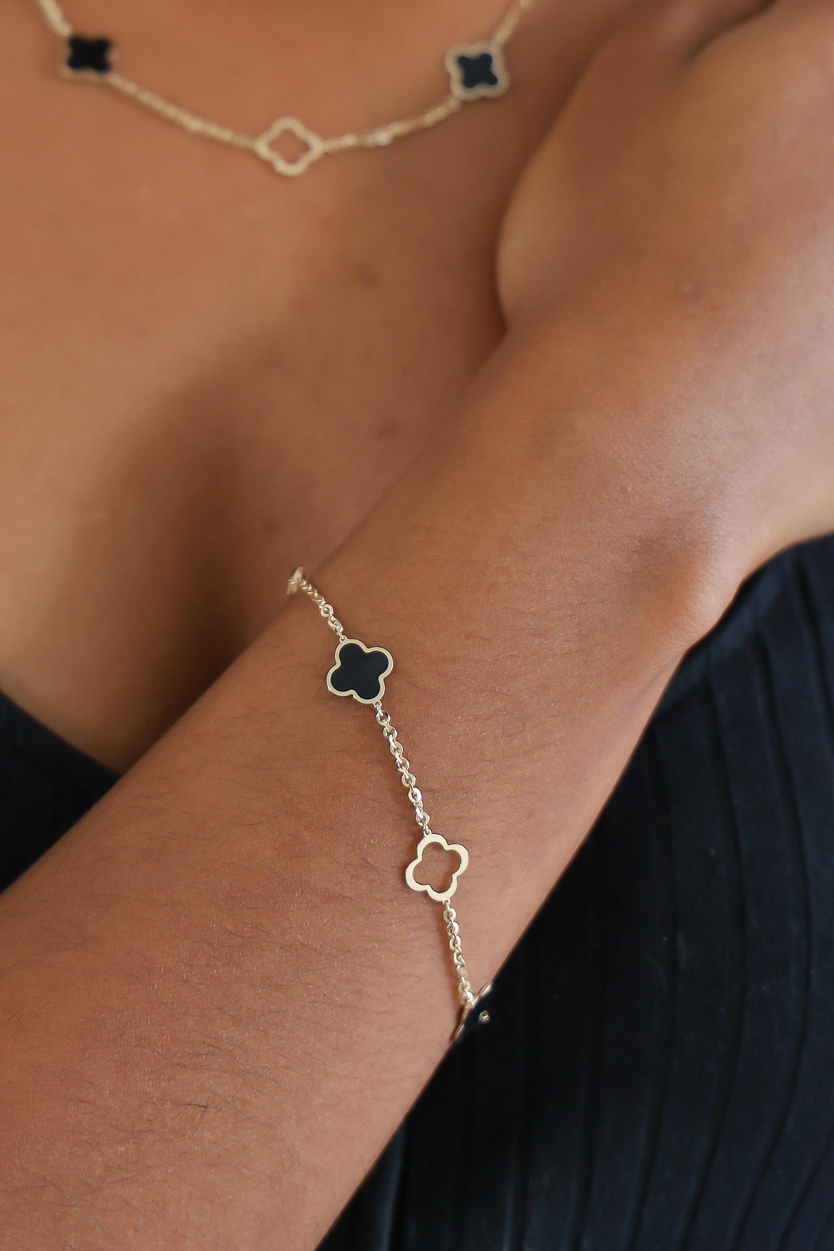 "Black Clover Enamel" Bracelet - 14k Yellow Gold