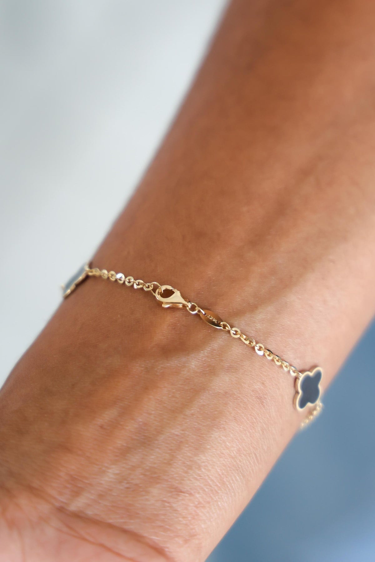 "Black Clover Enamel" Bracelet - 14k Yellow Gold