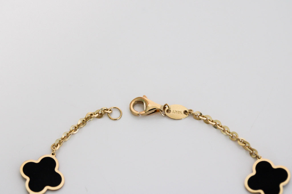 "Black Clover Enamel" Bracelet - 14k Yellow Gold