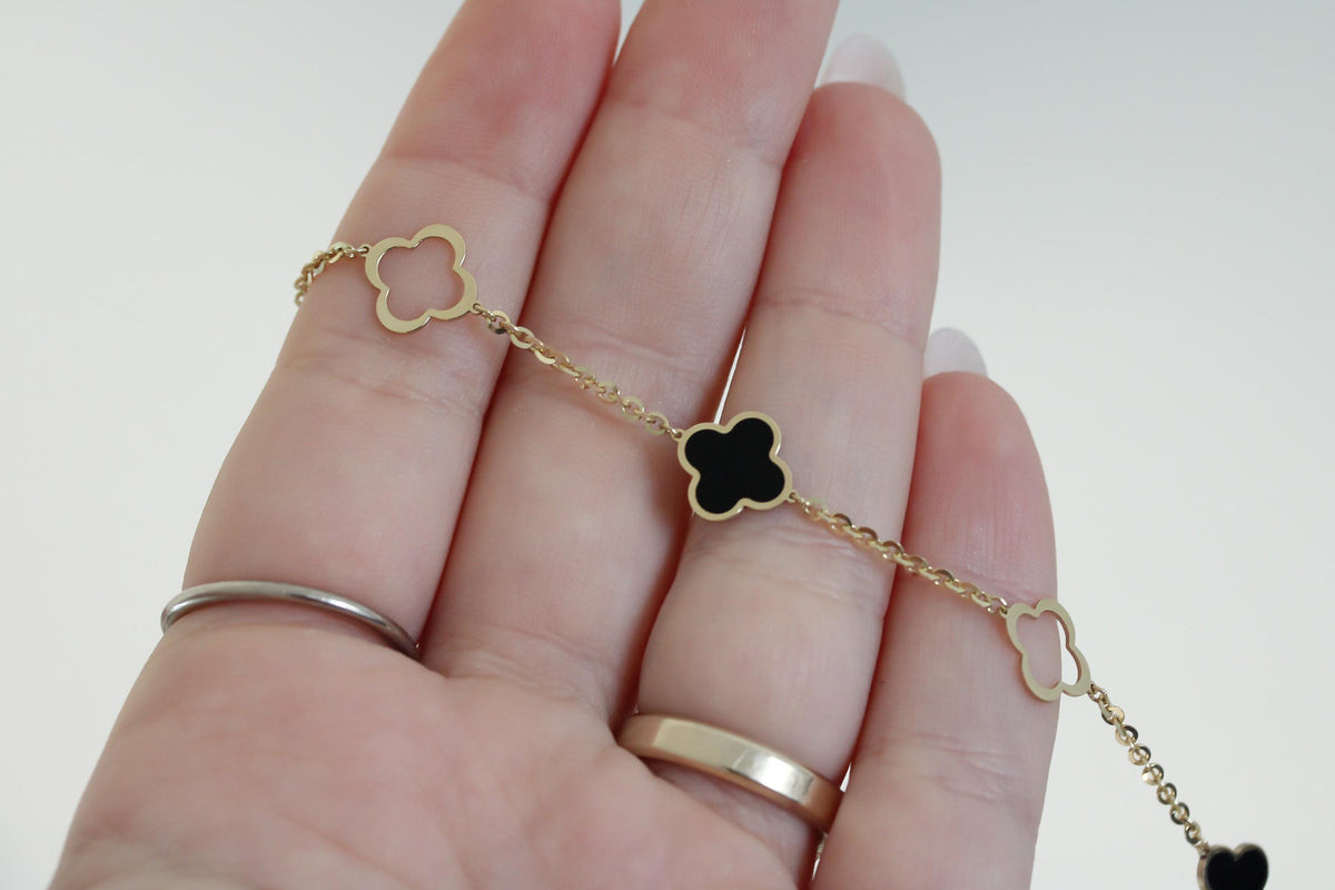 "Black Clover Enamel" Bracelet - 14k Yellow Gold