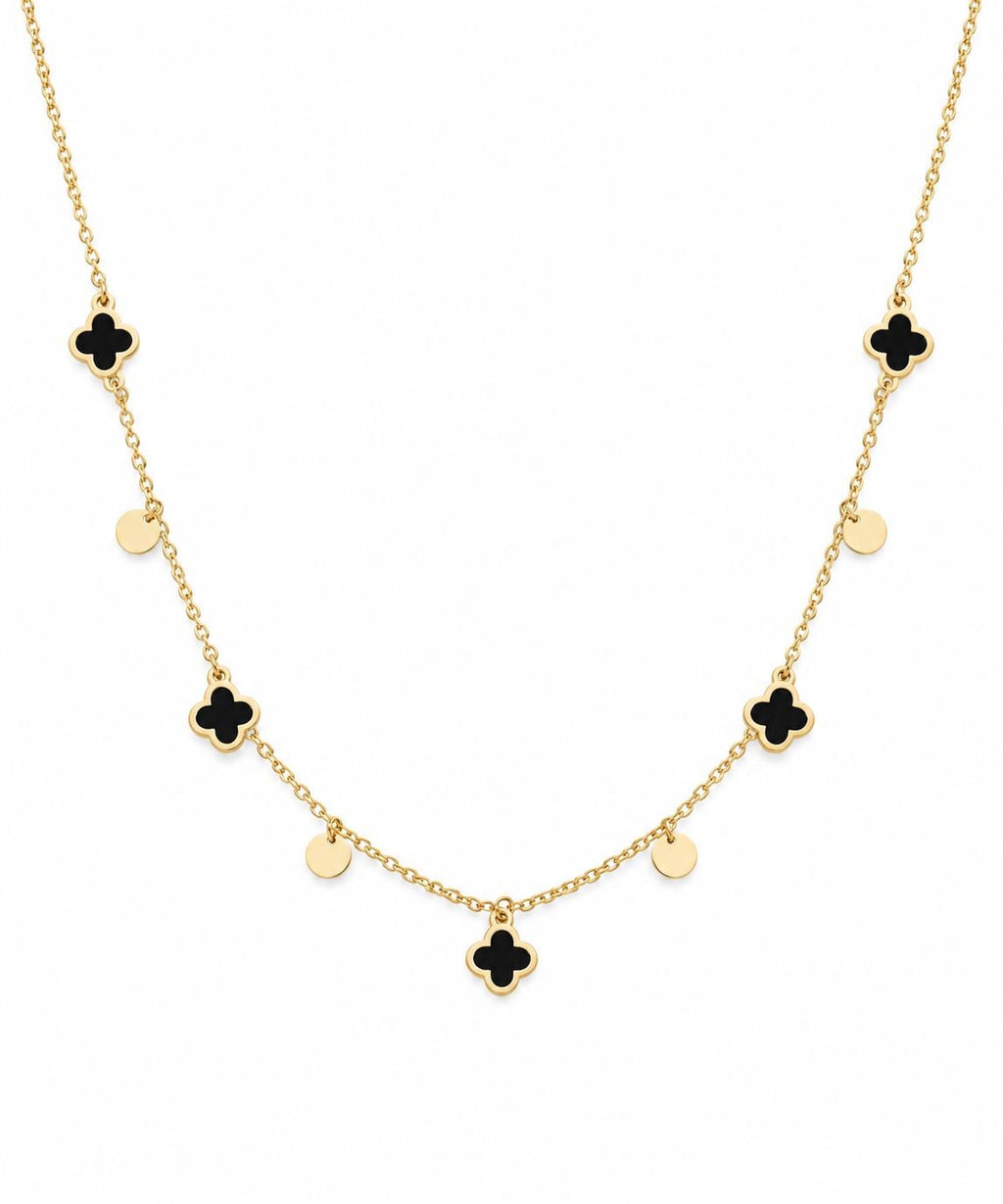 "Black Clover Dangle" Necklace - 14k Solid Gold