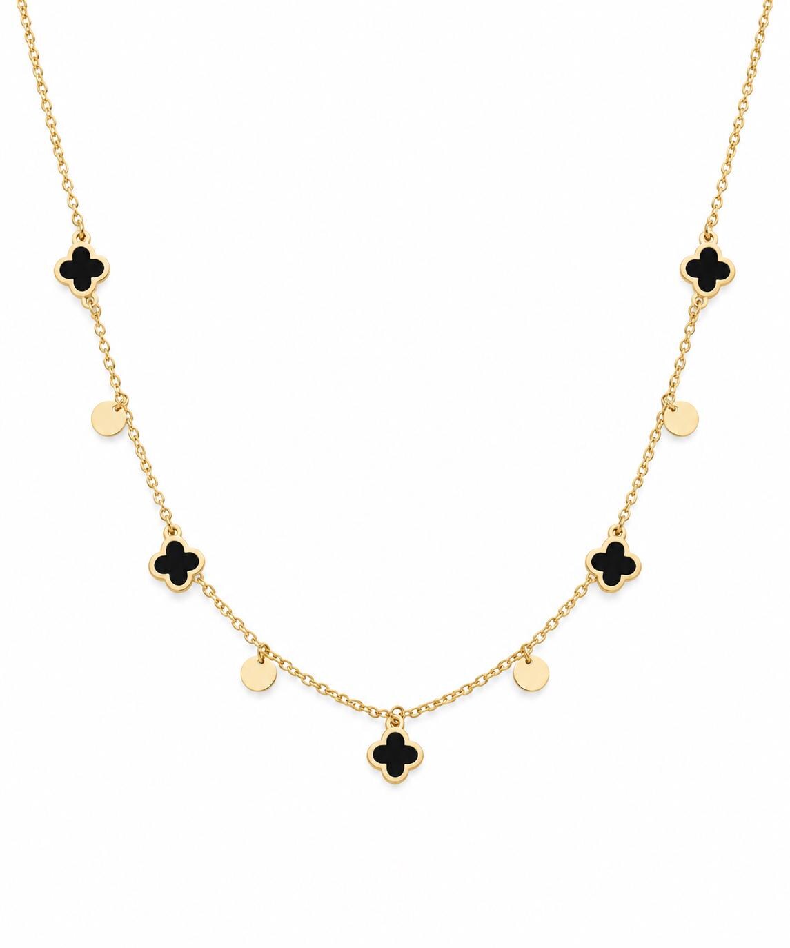 "Black Clover Dangle" Necklace - 14k Solid Gold