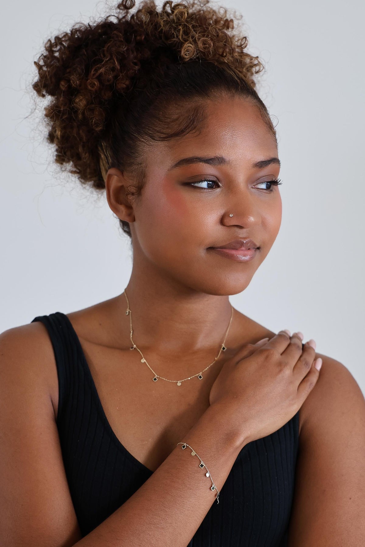 "Black Clover Dangle" Necklace - 14k Solid Gold