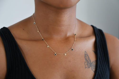 "Black Clover Dangle" Necklace - 14k Solid Gold