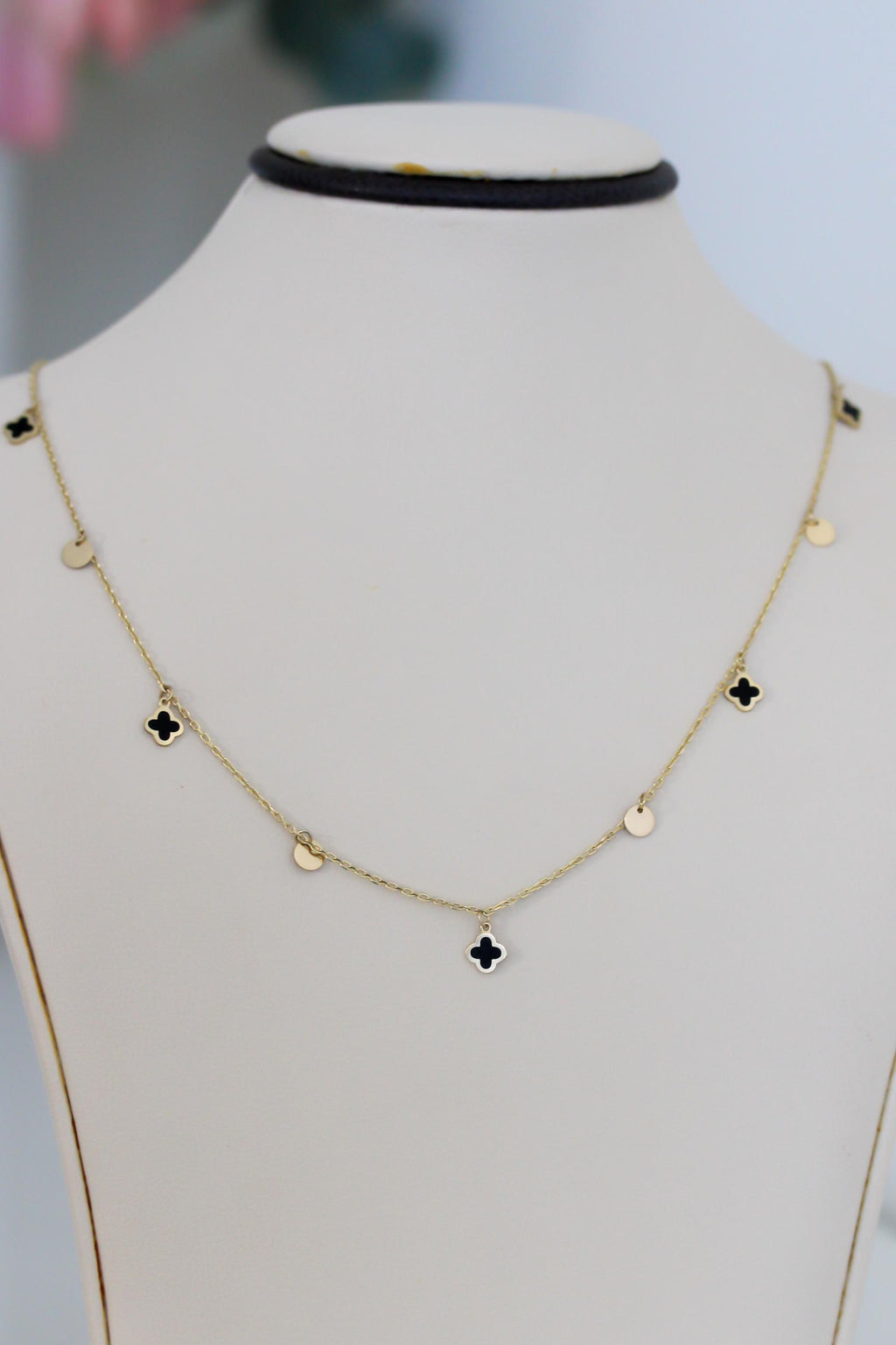 "Black Clover Dangle" Necklace - 14k Solid Gold