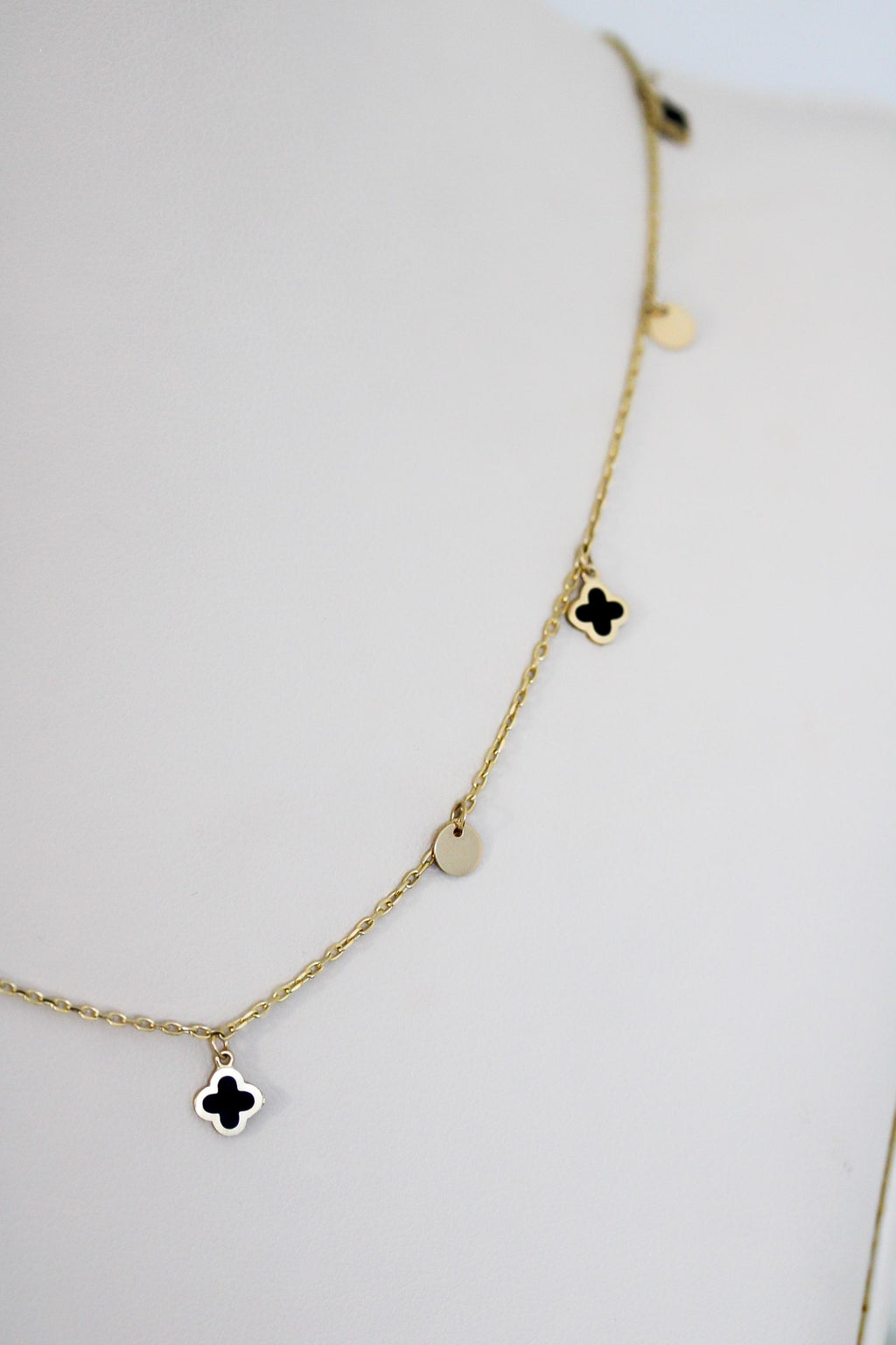 "Black Clover Dangle" Necklace - 14k Solid Gold