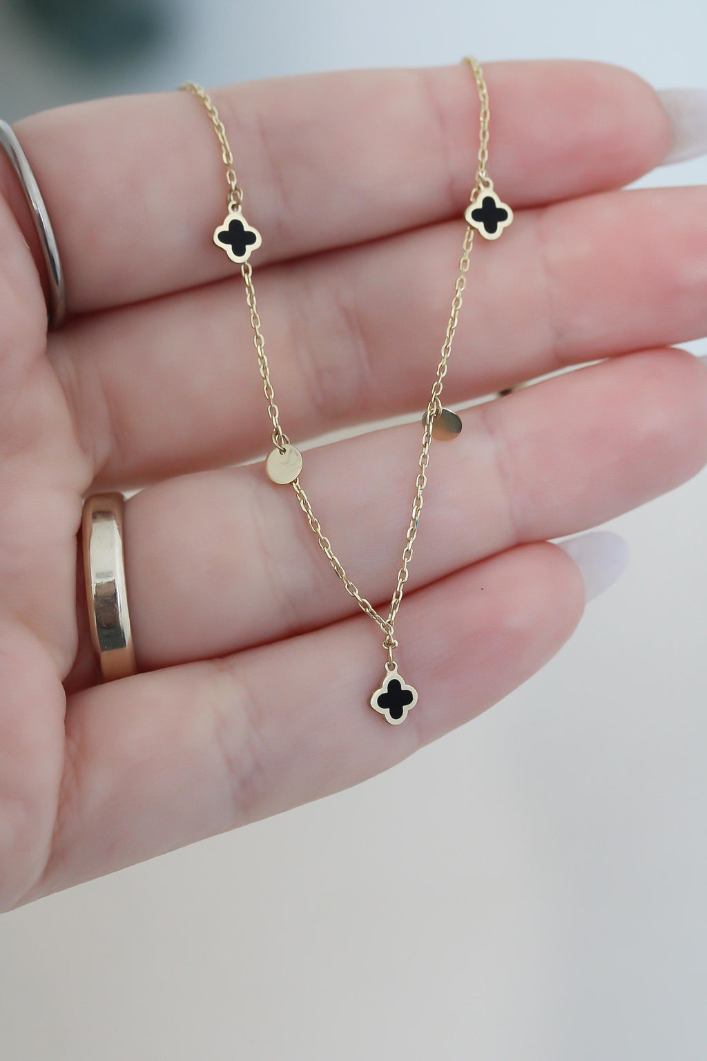"Black Clover Dangle" Necklace - 14k Solid Gold