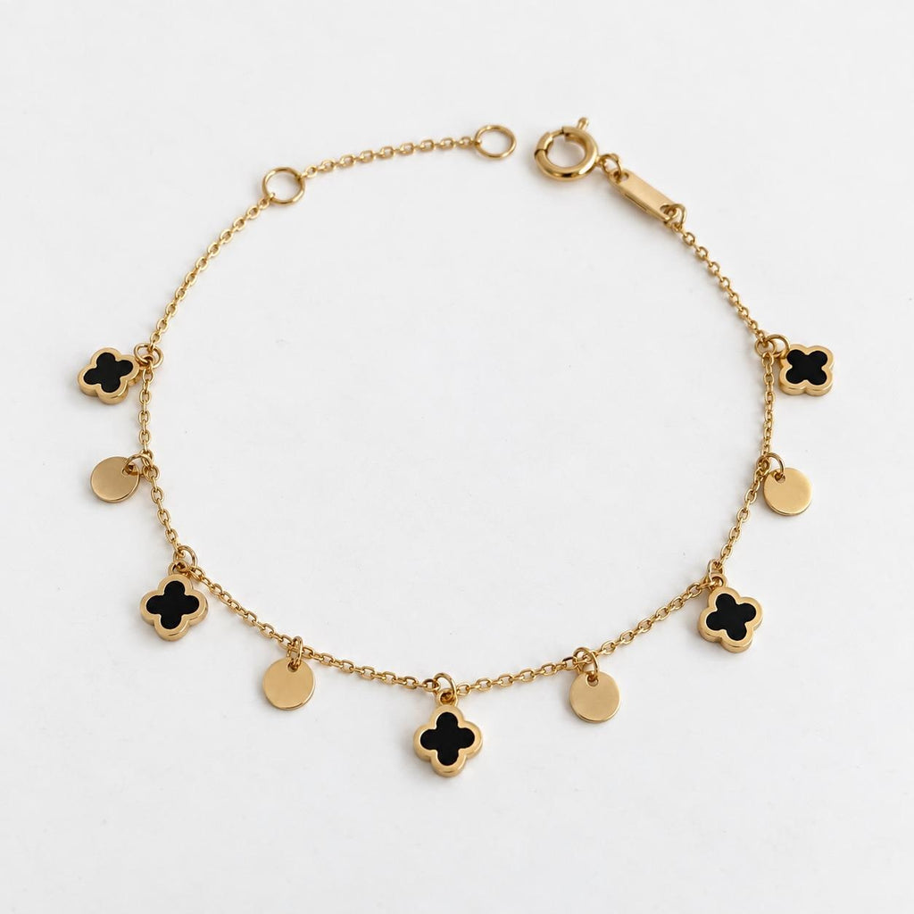 "Clover & Circle" Bracelet - 14k Yellow Gold