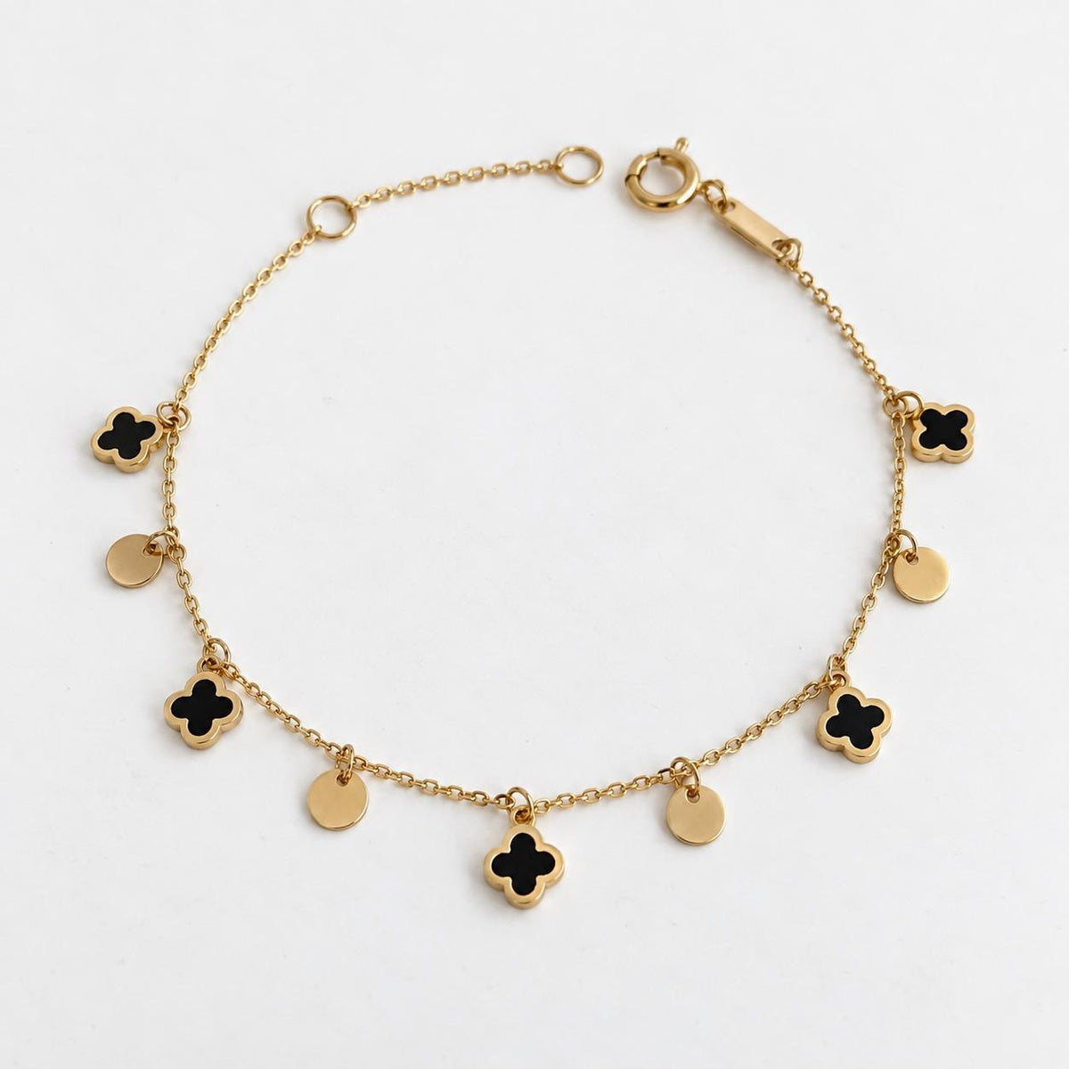 "Clover & Circle" Bracelet - 14k Yellow Gold