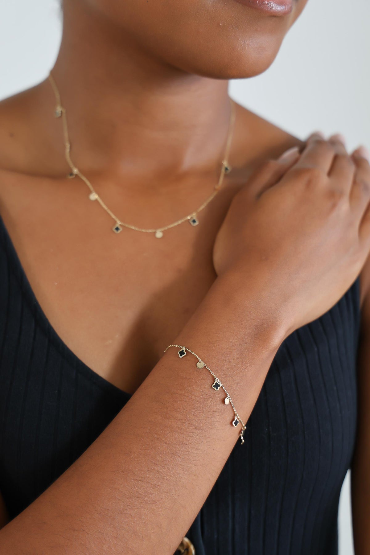 "Clover & Circle" Bracelet - 14k Yellow Gold