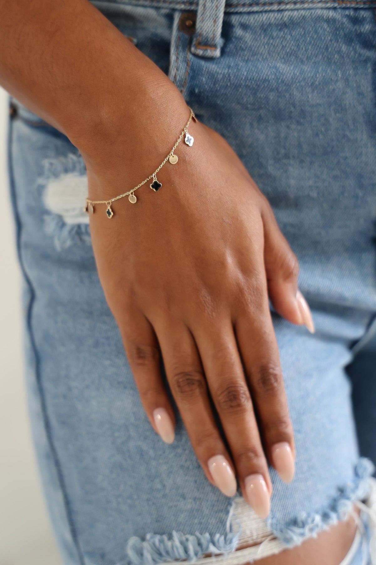 "Clover & Circle" Bracelet - 14k Yellow Gold