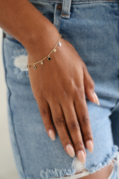 "Clover & Circle" Bracelet - 14k Yellow Gold