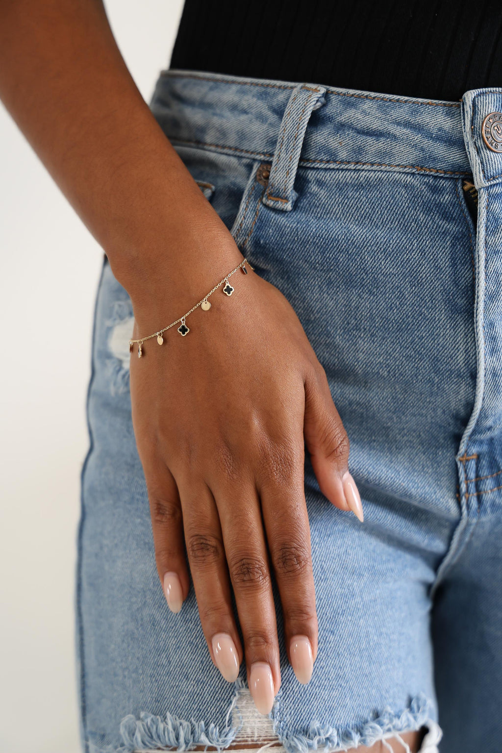 "Clover & Circle" Bracelet - 14k Yellow Gold