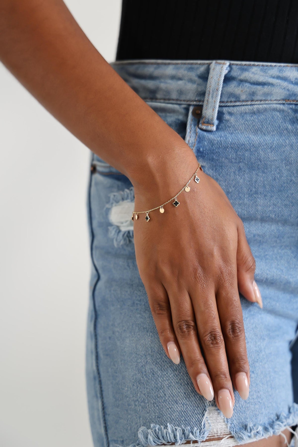 "Clover & Circle" Bracelet - 14k Yellow Gold