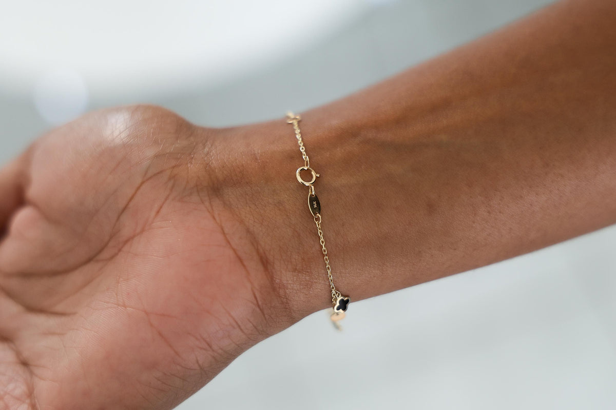 "Clover & Circle" Bracelet - 14k Yellow Gold